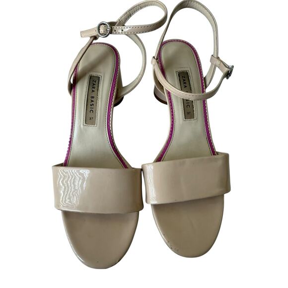 ZARA Cream Patent Leather Sandals | Round Block Heel | Size 6.5 - Picture 6 of 11